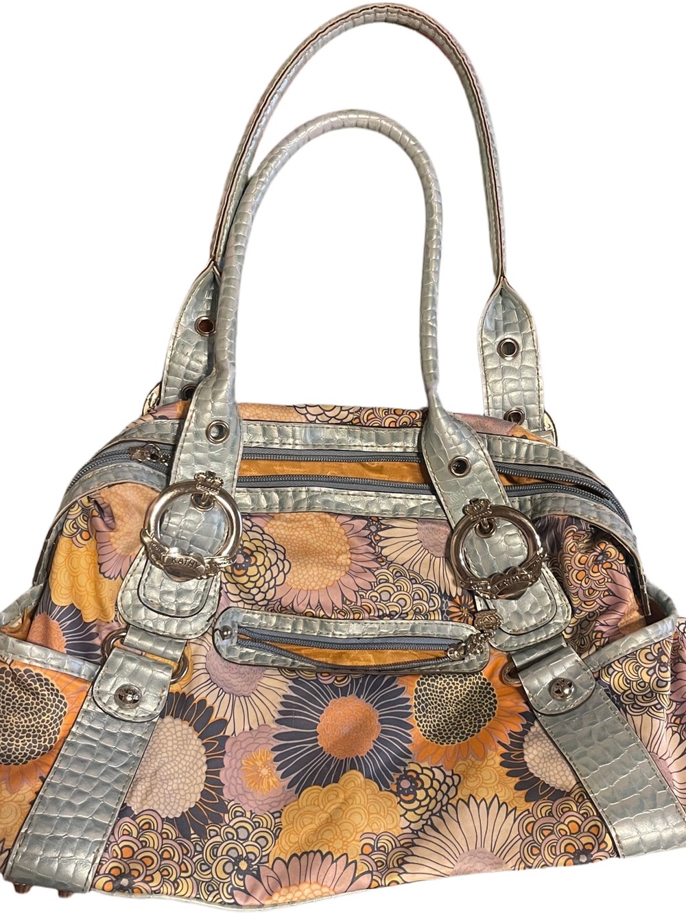 Vintage Y2K Floral-Print with Blue Trim - Women's Shoulder Bag